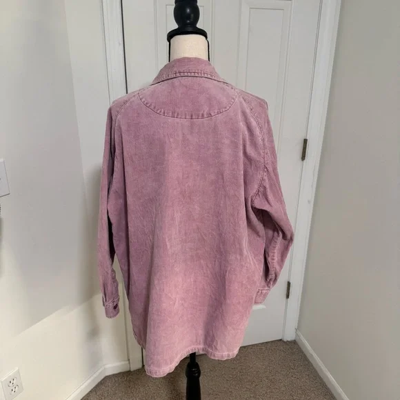 Vintage 90s Pink Corduroy Shacket Distressed Soft Grunge Oversized XL - Picture 2 of 16
